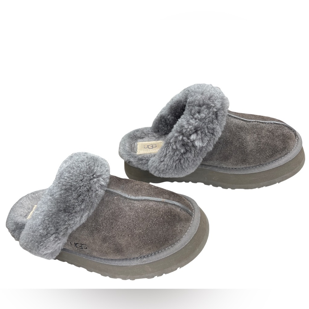 UGG Gray Shearling Platform Slippers Size 8